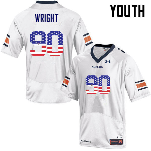 Youth #90 Gabe Wright Auburn Tigers USA Flag Fashion College Football Jerseys-White